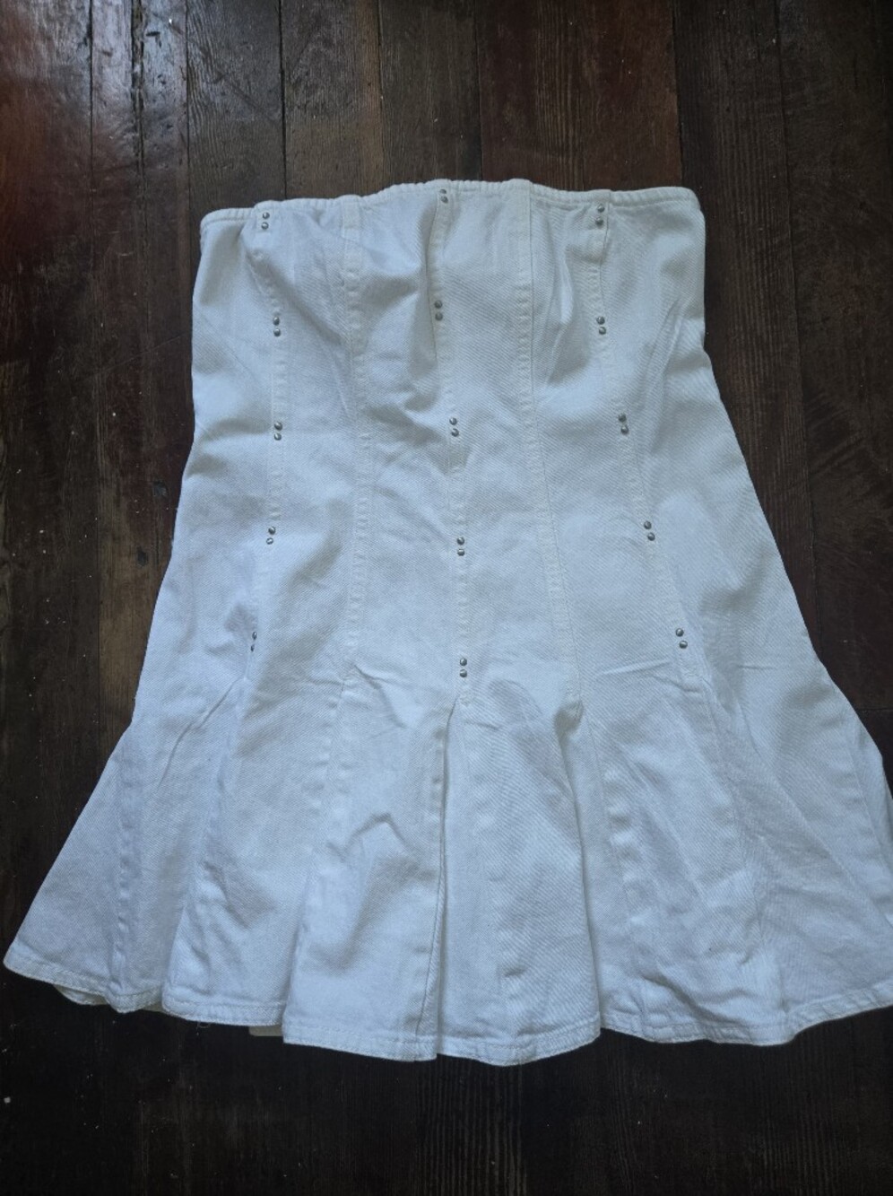 White Denim Strapless Flared Women’s Skirt with Stud Details